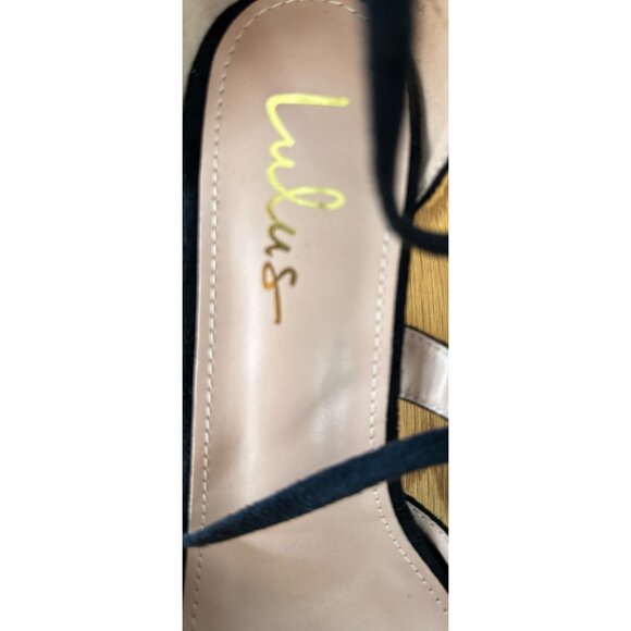 Lulus Stiletto Heels Black Suede Like Pointed Toe Ankle Strap Back Zipper 10 - Picture 2 of 11